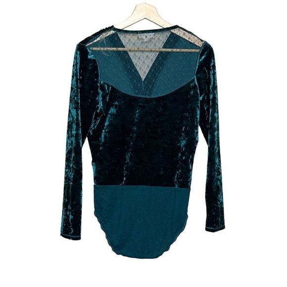 Altar’d State emerald green crushed velvet long sleeve bodysuit size M - Picture 5 of 12